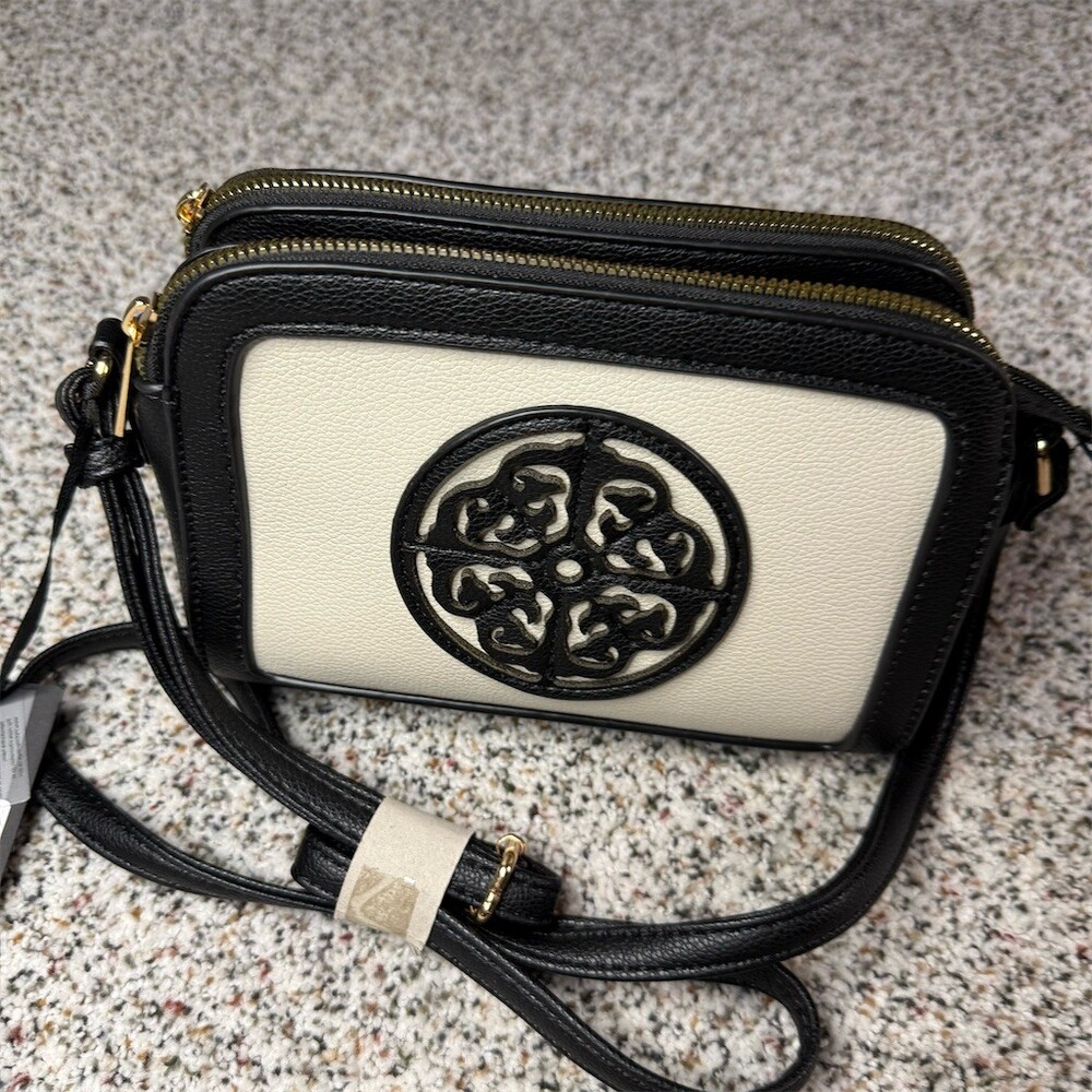 Deluxity Mini Miller Crossbody Camera Bag Black & Ivory Double Zip